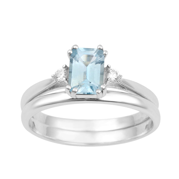 Sterling Silver Radiant Cut 1.20 Ctw Blue Topaz Dual Band Women Stacking Ring - Kimaya INC