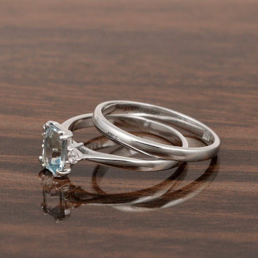 Blue Topaz Dual Band Women Ring - Sterling Silver