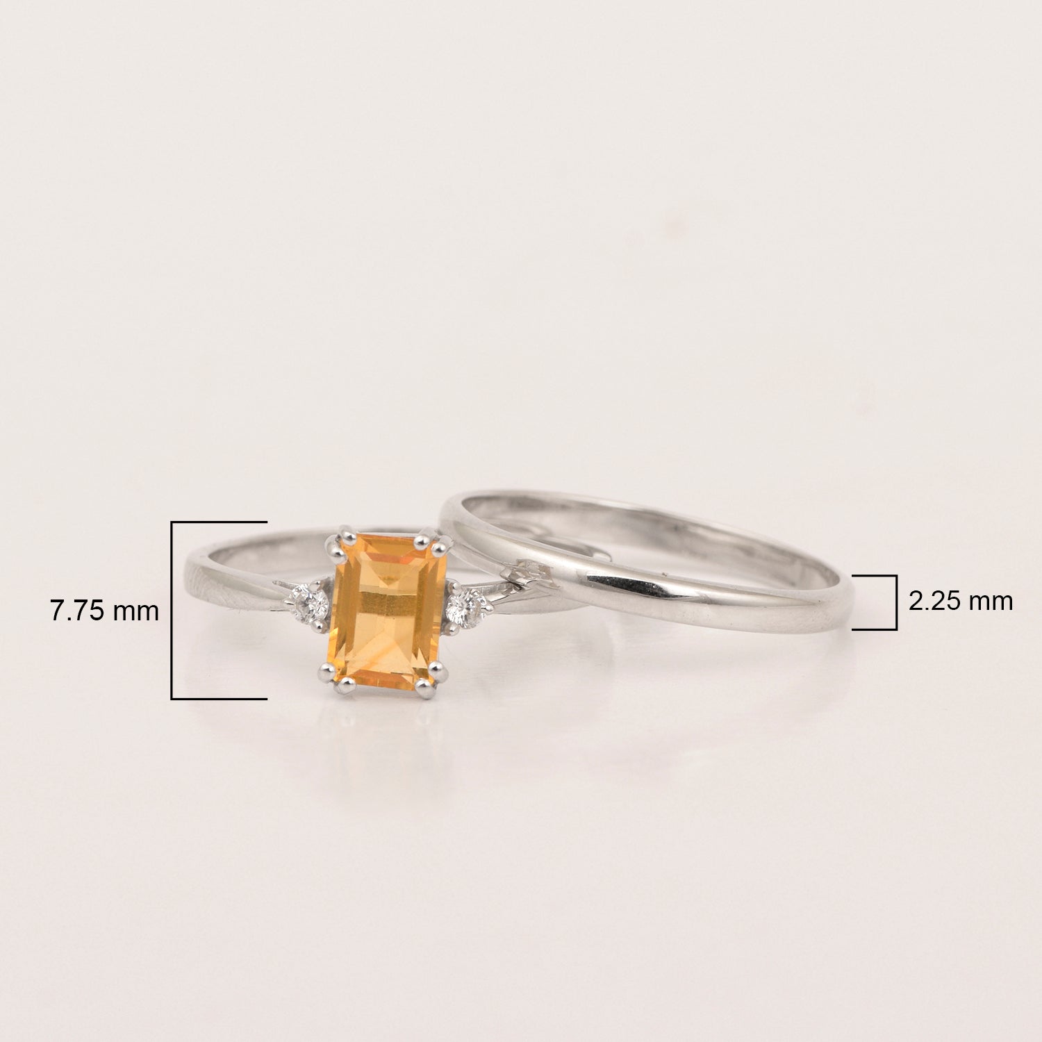 Sterling Silver Radiant Cut 1.20 Ctw Citrine Dual Band Women Stacking Ring - Kimaya INC