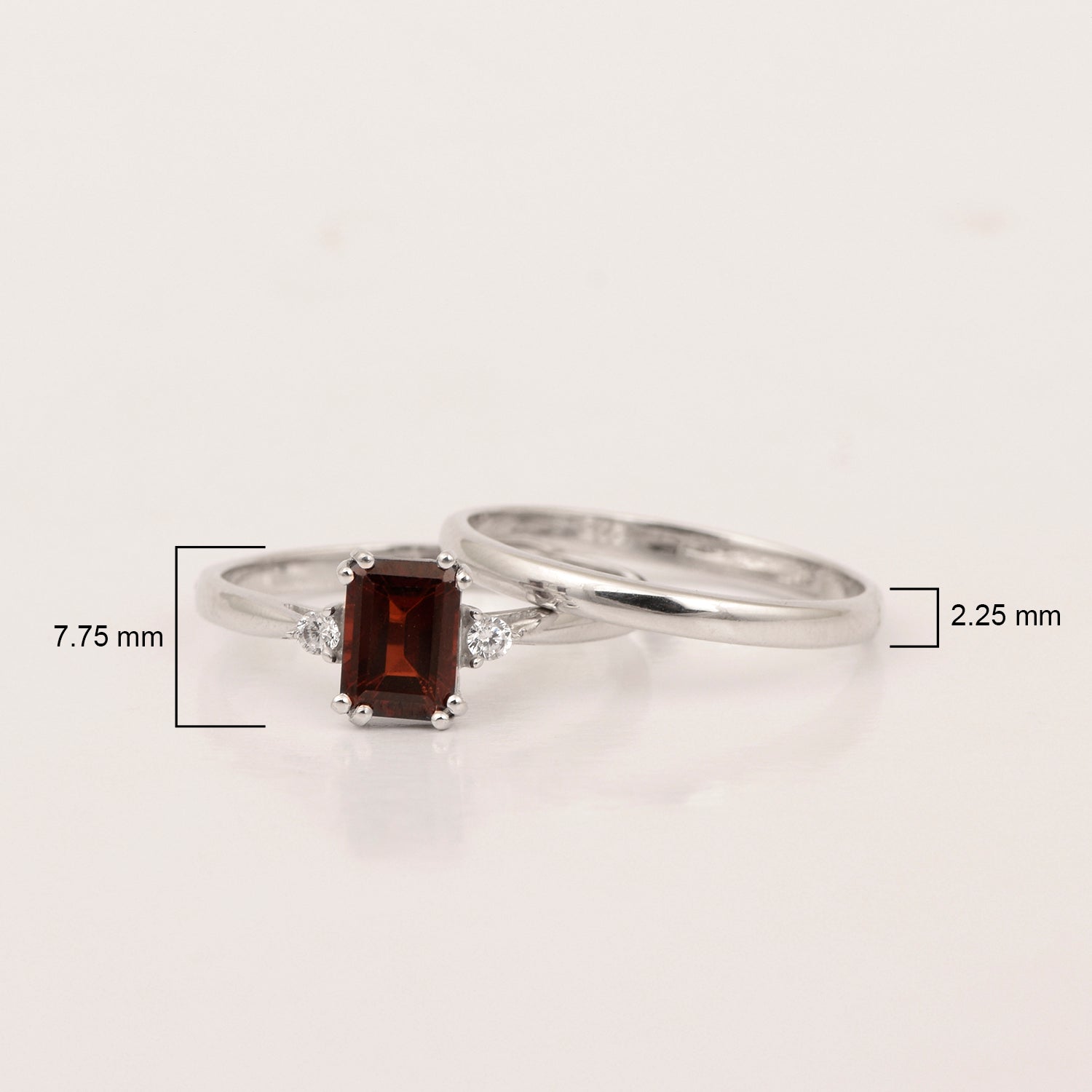 Sterling Silver Radiant Cut 1.20 Ctw Garnet Dual Band Women Stacking Ring - Kimaya INC