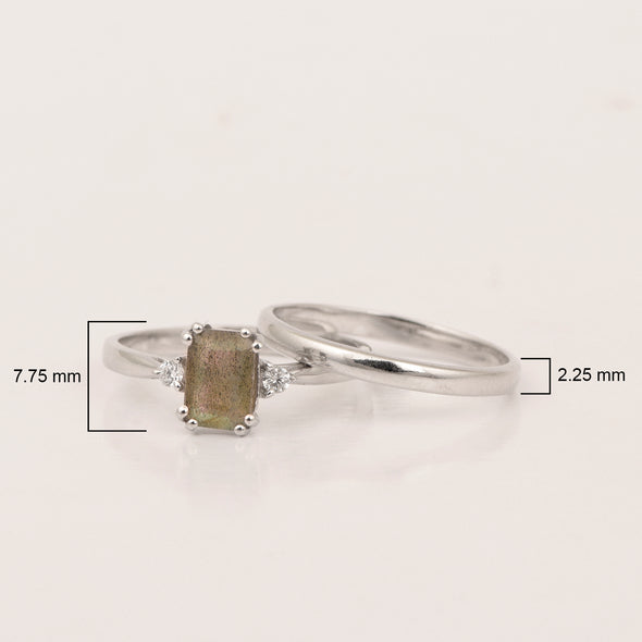 Sterling Silver Radiant Cut 1.20 Ctw Labradorite Dual Band Women Stacking Ring - Kimaya INC