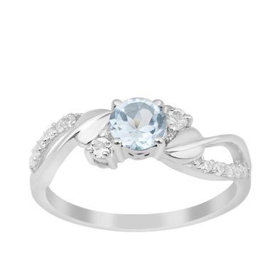 Sterling Silver Round 5mm Aquamarine Bypass Shank Women Wedding Ring - Kimaya INC