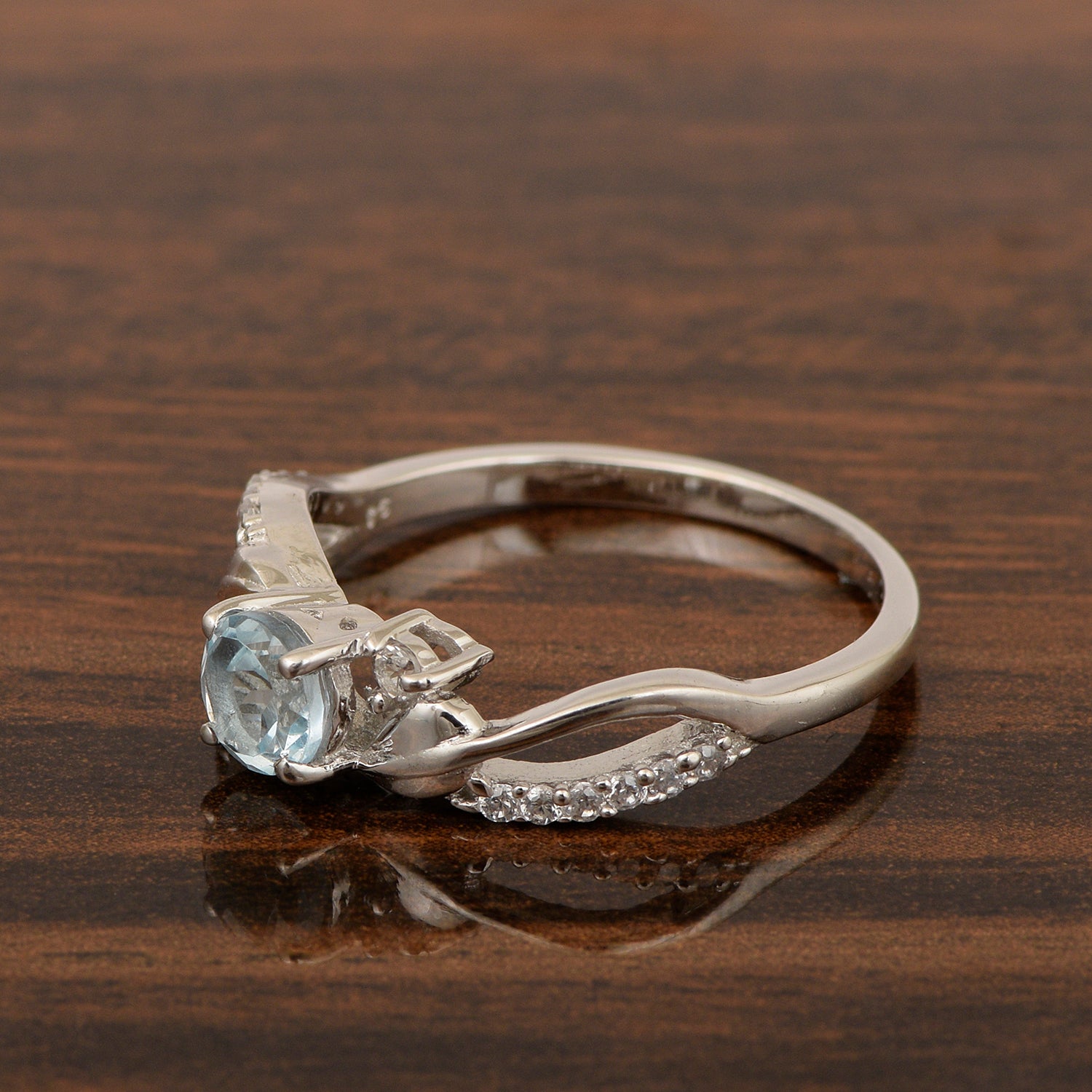 Sterling Silver Round 5mm Aquamarine Bypass Shank Women Wedding Ring - Kimaya INC