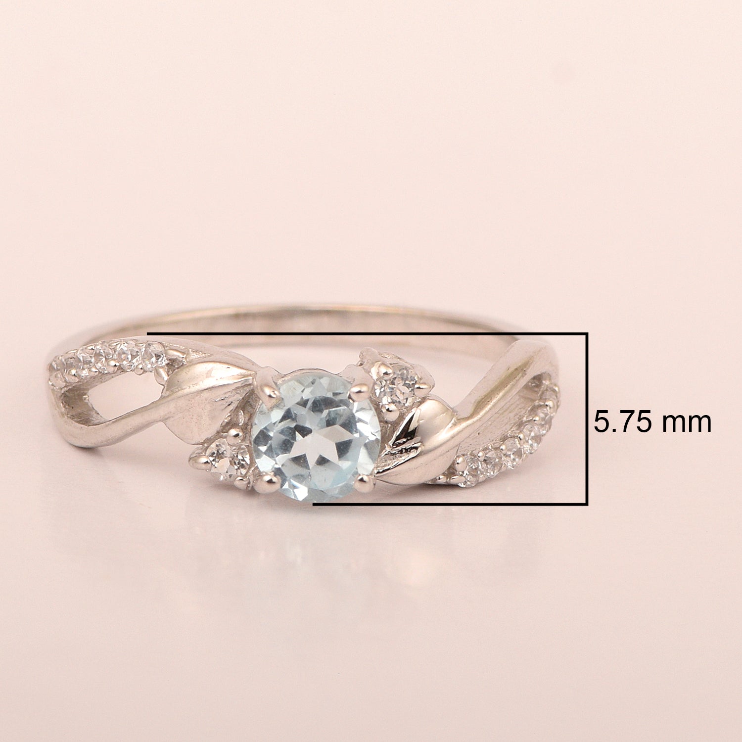 Sterling Silver Round 5mm Aquamarine Bypass Shank Women Wedding Ring - Kimaya INC