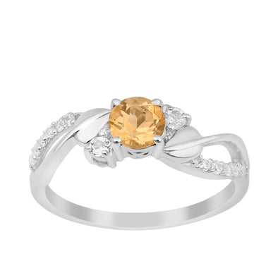 Sterling Silver Round 5mm Citrine Bypass Shank Women Wedding Ring - Kimaya INC