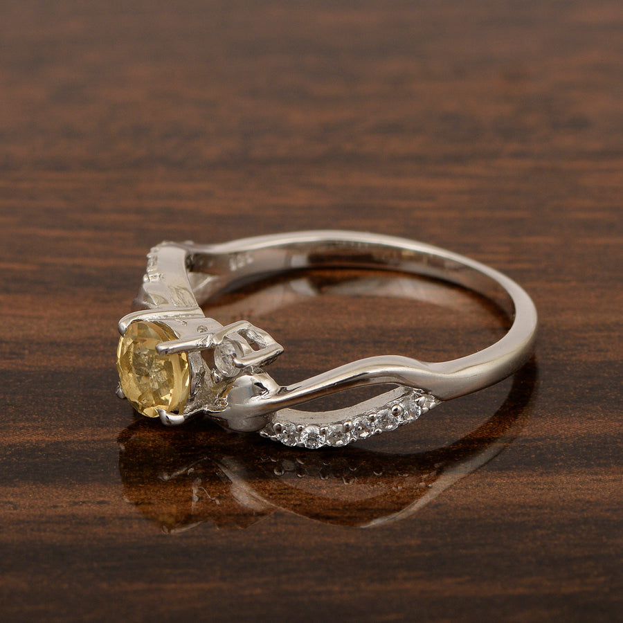 Citrine Bypass Shank Wedding Ring - Sterling Silver