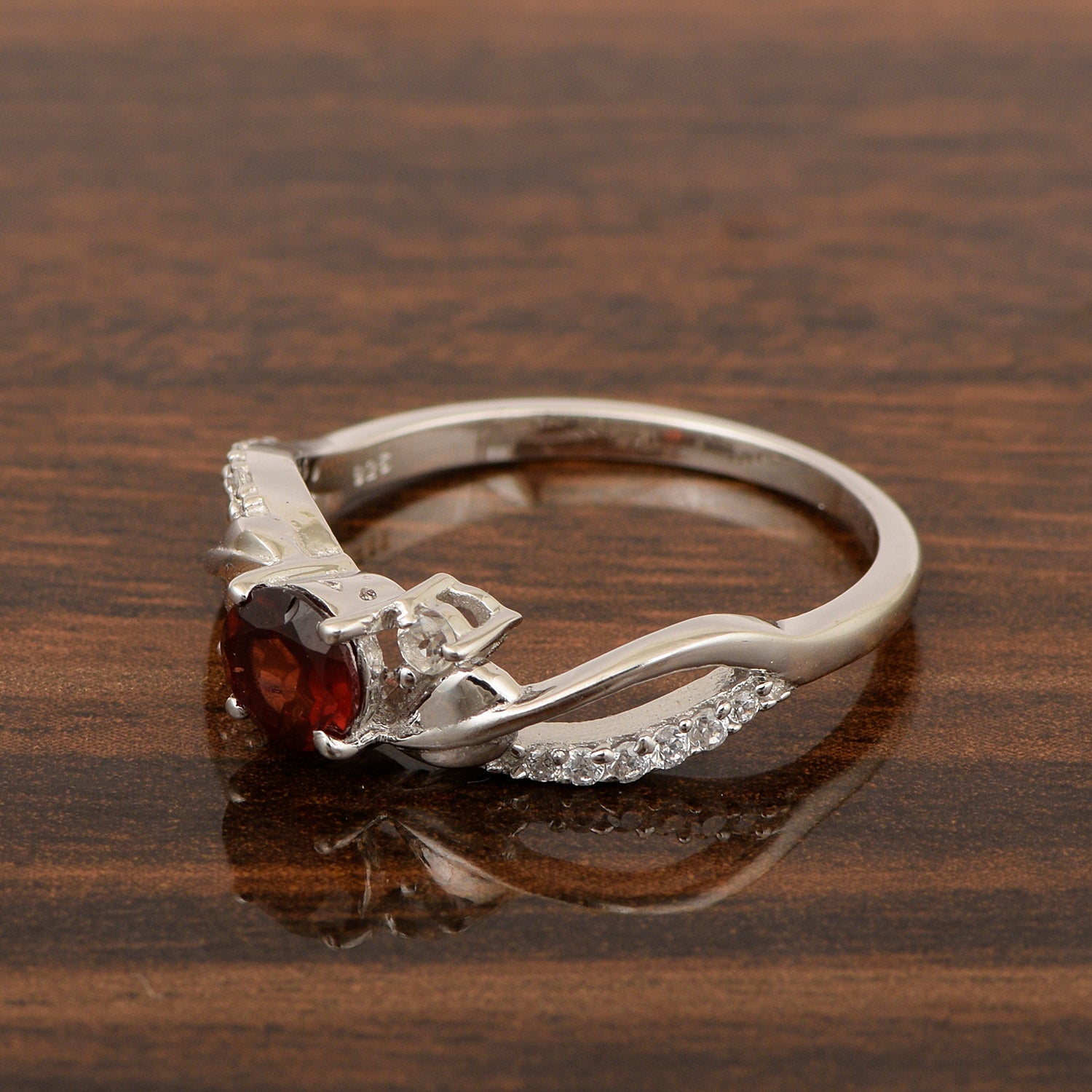 Sterling Silver Round 5mm Garnet Bypass Shank Women Wedding Ring - Kimaya INC