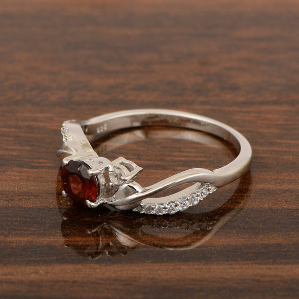 Sterling Silver Round 5mm Garnet Bypass Shank Women Wedding Ring - Kimaya INC