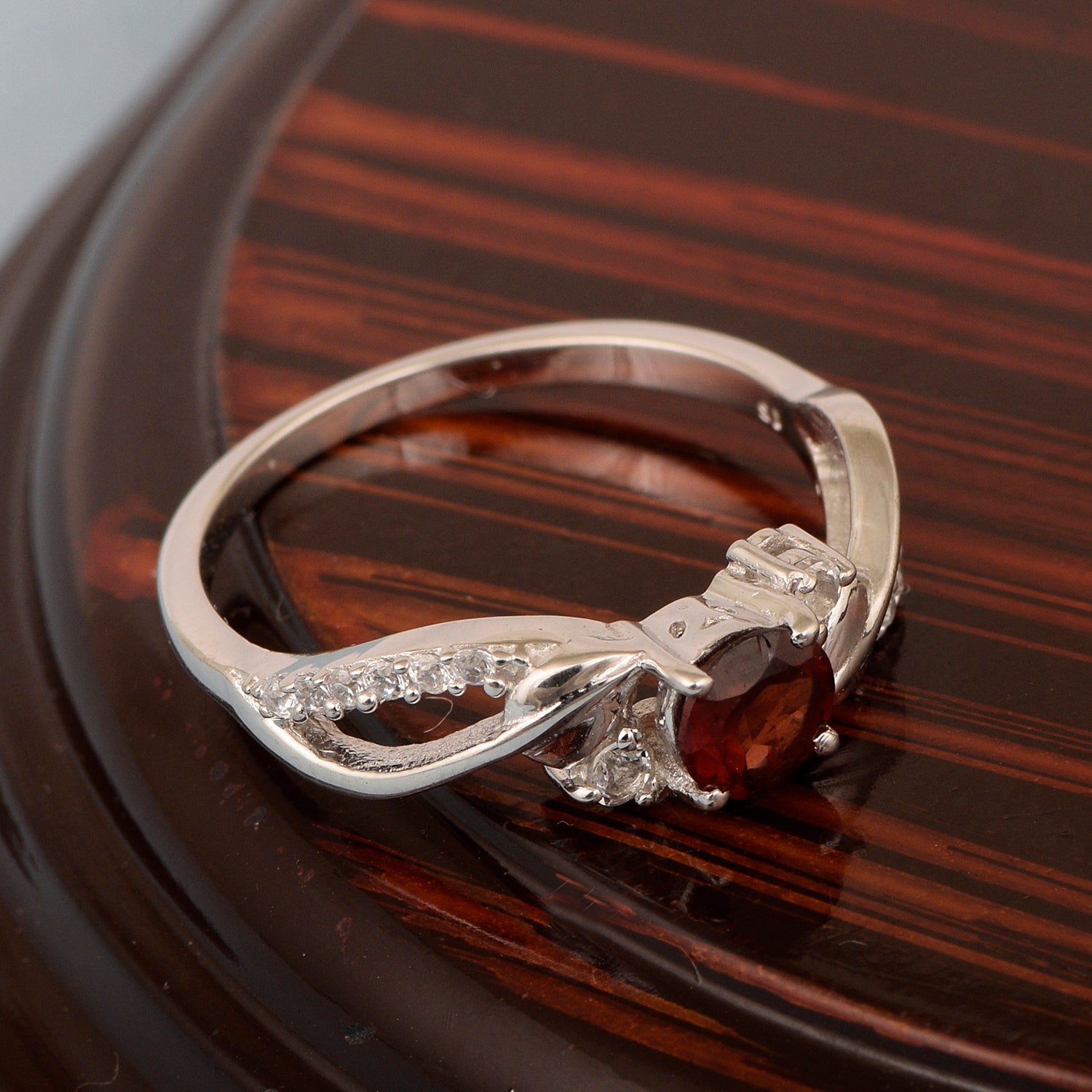 Sterling Silver Round 5mm Garnet Bypass Shank Women Wedding Ring - Kimaya INC