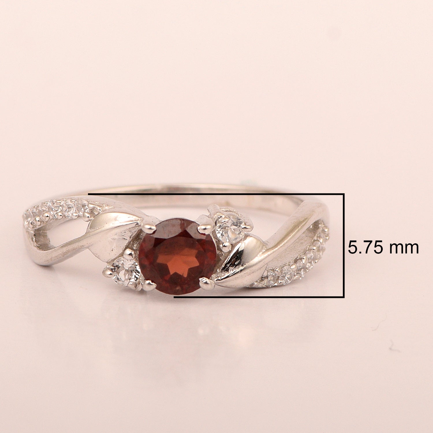 Sterling Silver Round 5mm Garnet Bypass Shank Women Wedding Ring - Kimaya INC