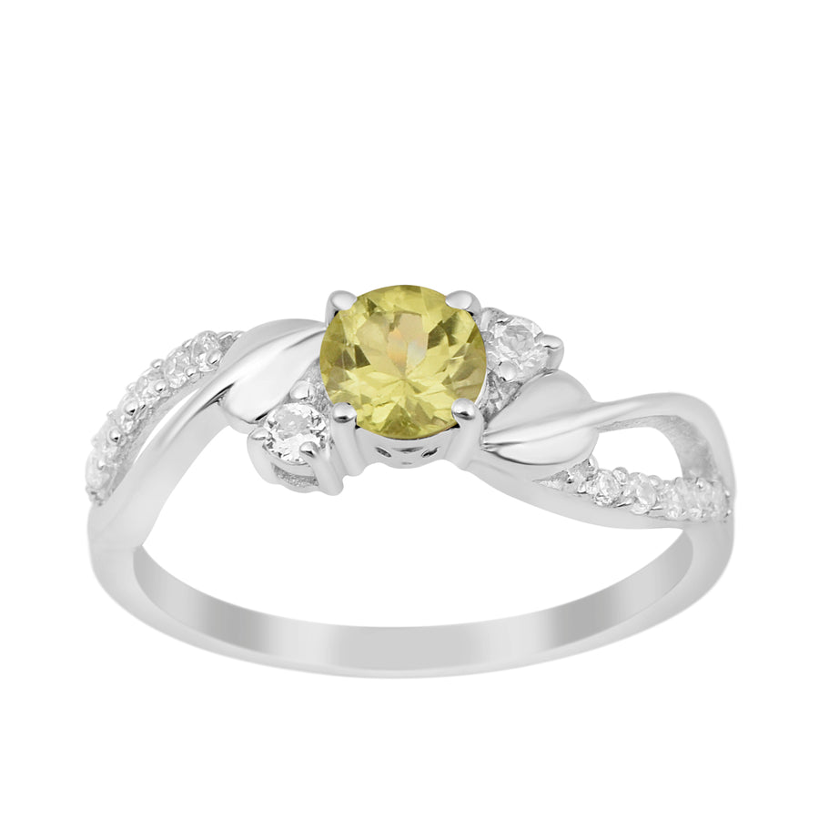 Peridot Bypass Shank Wedding Ring - Sterling Silver
