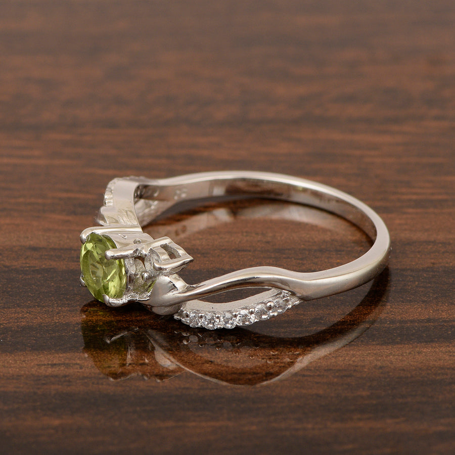 Peridot Bypass Shank Wedding Ring - Sterling Silver