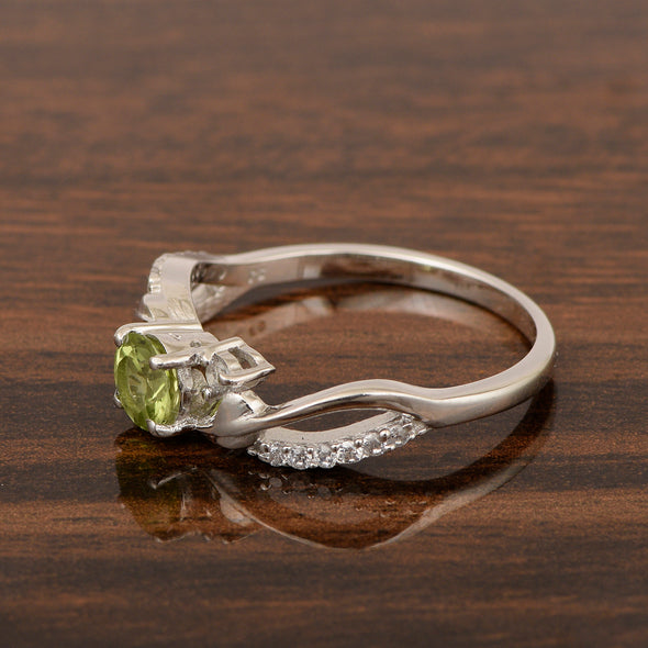 Sterling Silver Round 5mm Peridot Bypass Shank Women Wedding Ring - Kimaya INC