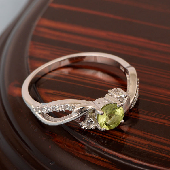 Sterling Silver Round 5mm Peridot Bypass Shank Women Wedding Ring - Kimaya INC