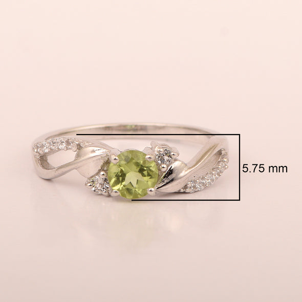 Sterling Silver Round 5mm Peridot Bypass Shank Women Wedding Ring - Kimaya INC