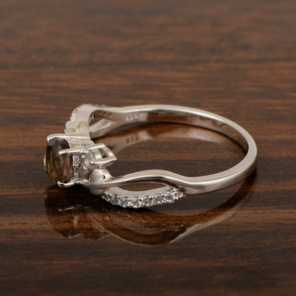 Sterling Silver Round 5mm Smoky Quartz Bypass Shank Women Wedding Ring - Kimaya INC
