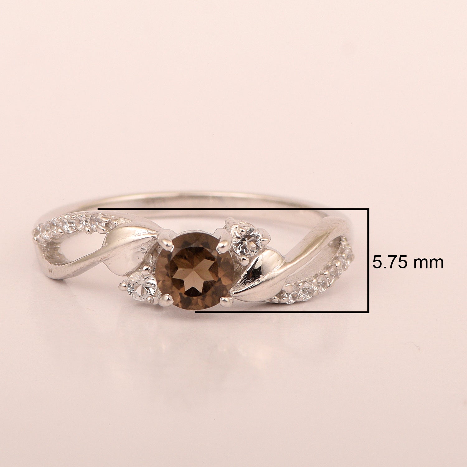 Sterling Silver Round 5mm Smoky Quartz Bypass Shank Women Wedding Ring - Kimaya INC