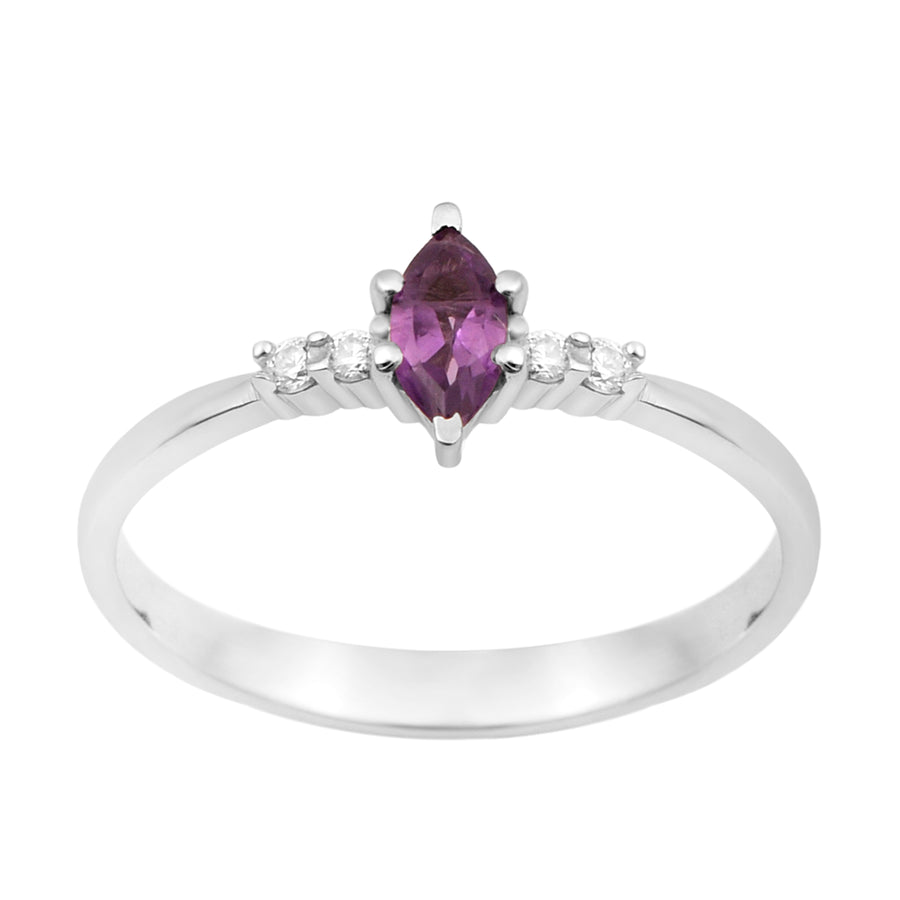 Amethyst Marquise Solitaire Accents Ring - Sterling Silver