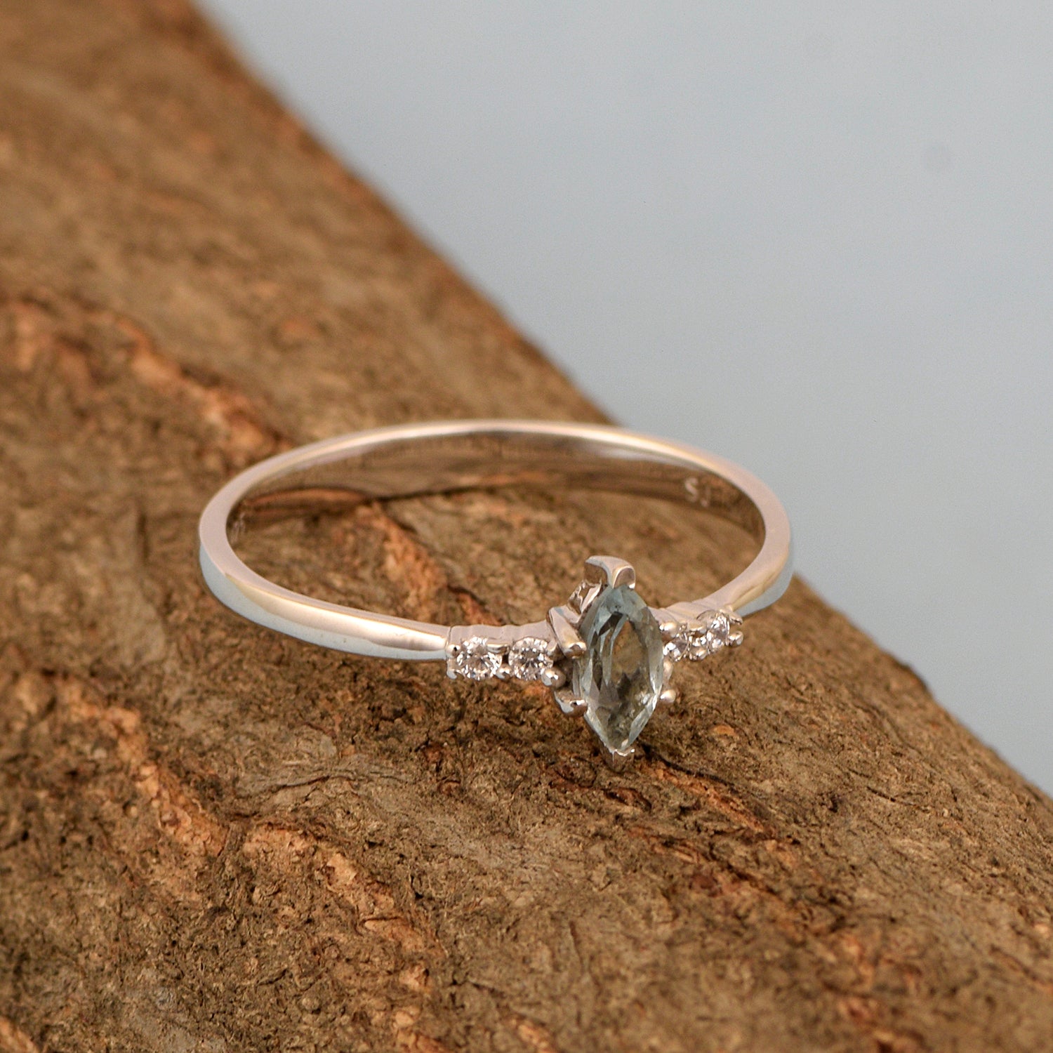 925 Sterling Silver Marquise 6x3mm Blue Topaz Ring - Kimaya INC