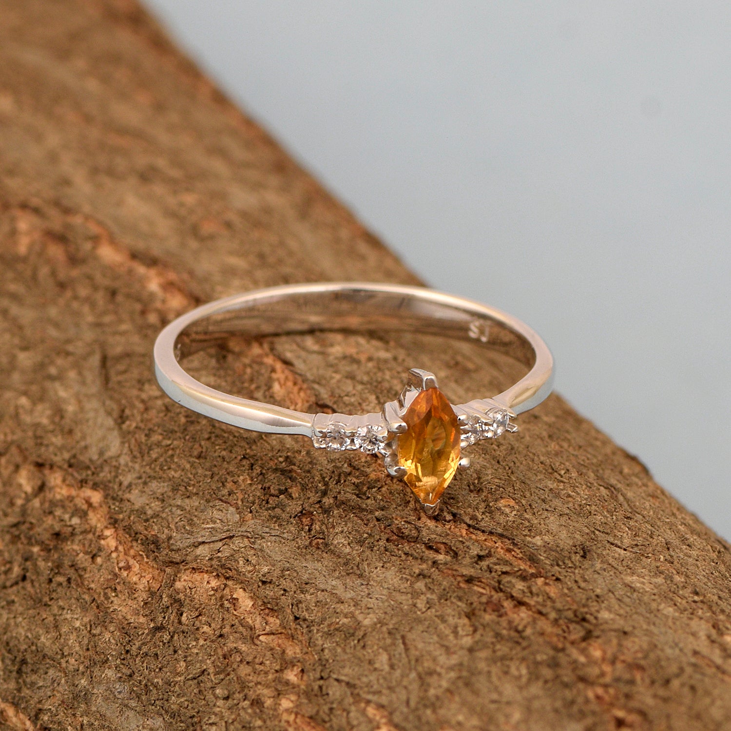 925 Sterling Silver Marquise 6x3mm Citrine Ring - Kimaya INC