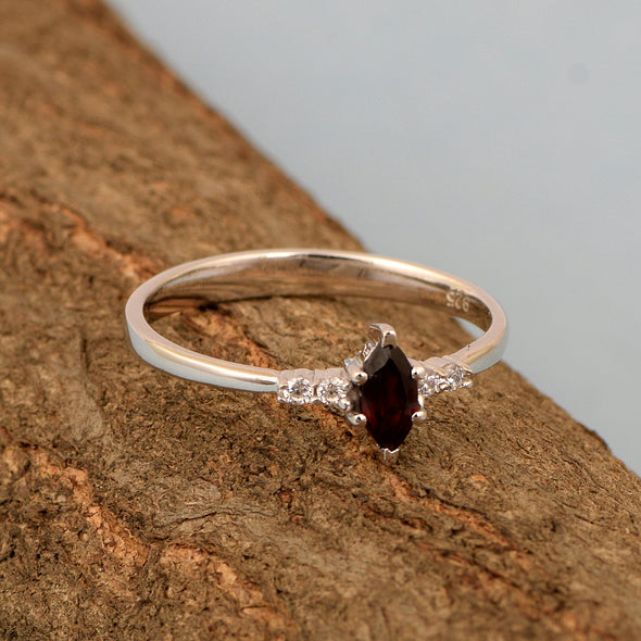 925 Sterling Silver Marquise 6x3mm Garnet Ring - Kimaya INC