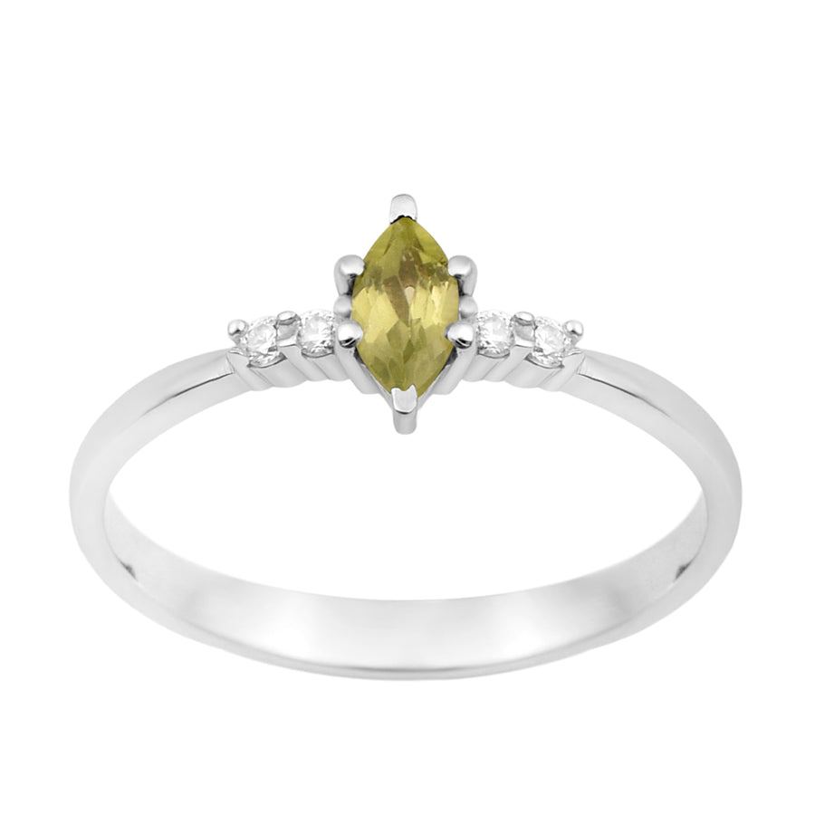 Peridot Marquise Solitaire Accents Ring - Sterling Silver