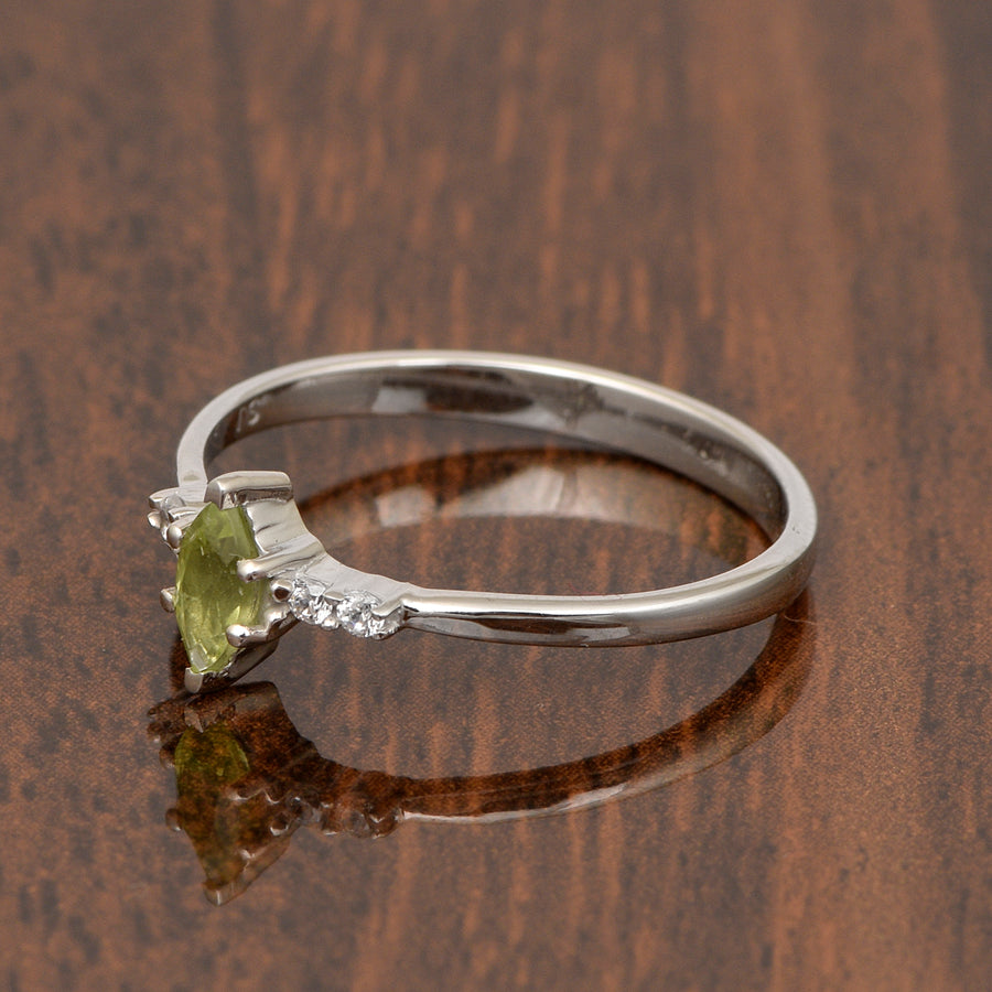 Peridot Marquise Solitaire Accents Ring - Sterling Silver