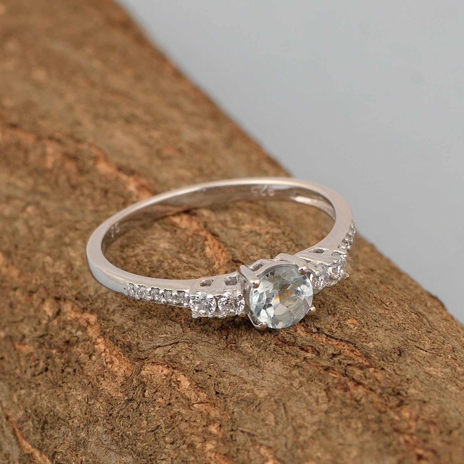 Round 5 MM Blue Topaz Gemstone 925 Sterling Silver Women Engagement Ring - Kimaya INC