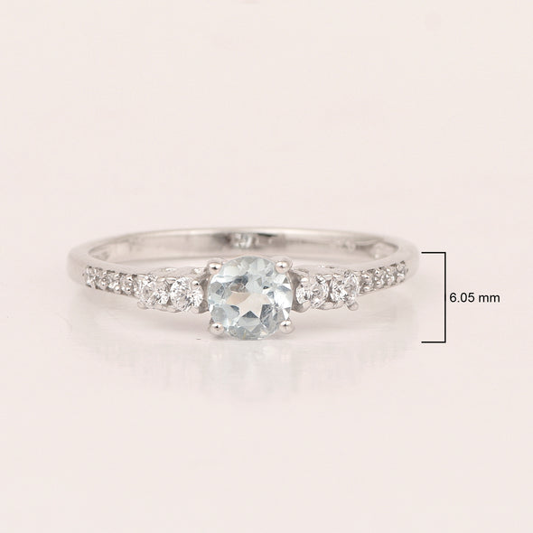 Round 5 MM Blue Topaz Gemstone 925 Sterling Silver Women Engagement Ring - Kimaya INC