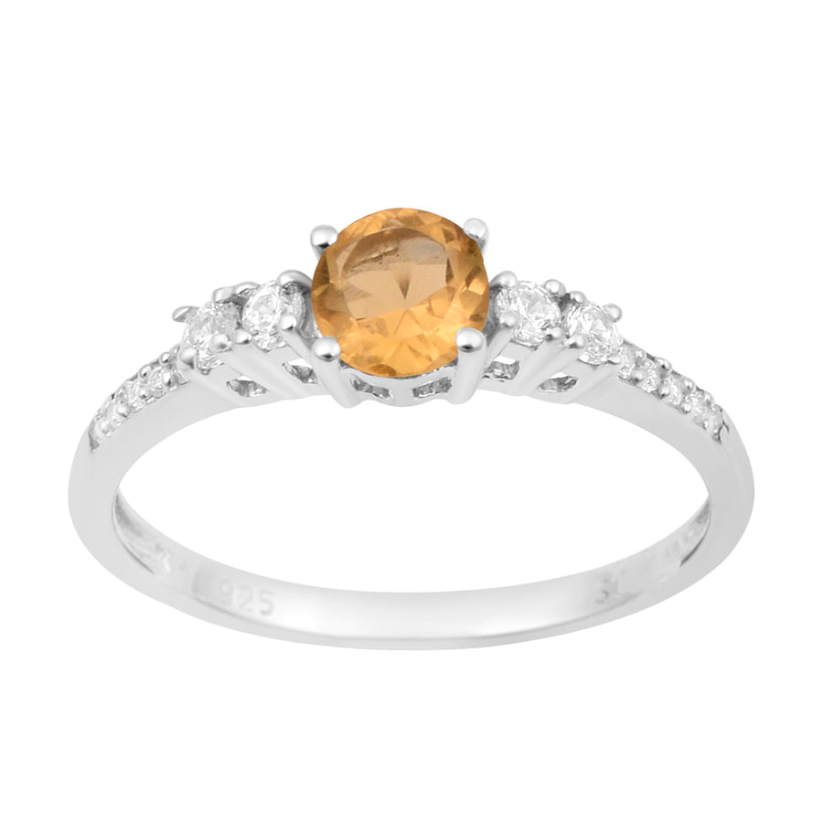 Citrine Solitaire With Accents Ring -Sterling Silver