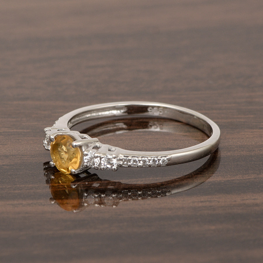 Citrine Solitaire With Accents Ring -Sterling Silver