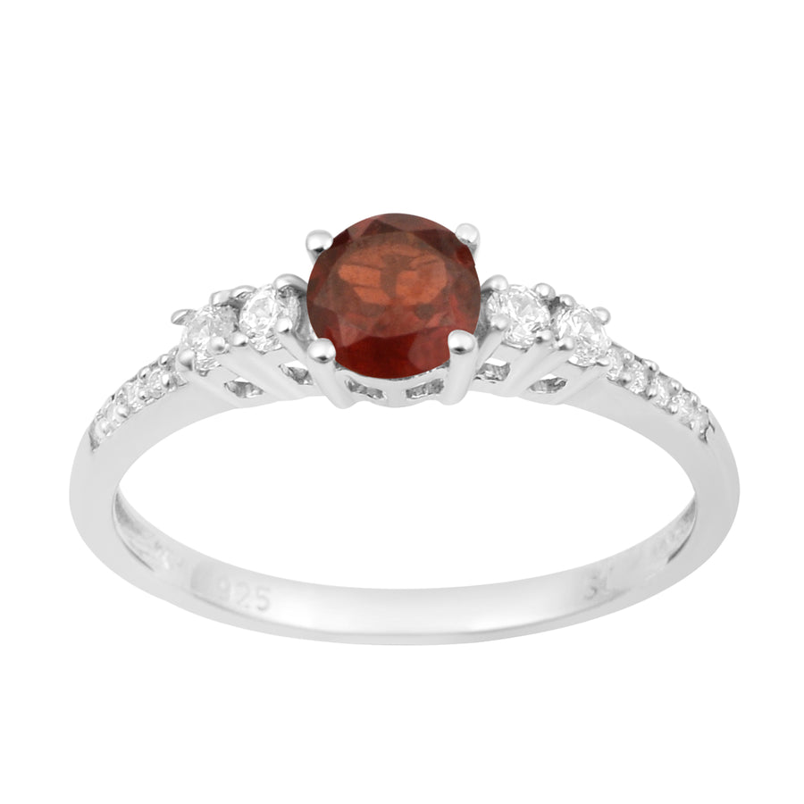 Garnet Solitaire With Accents Ring -Sterling Silver
