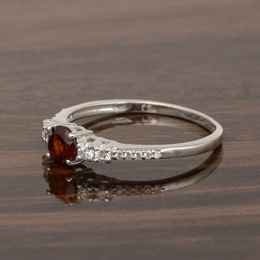 Garnet Solitaire With Accents Ring -Sterling Silver