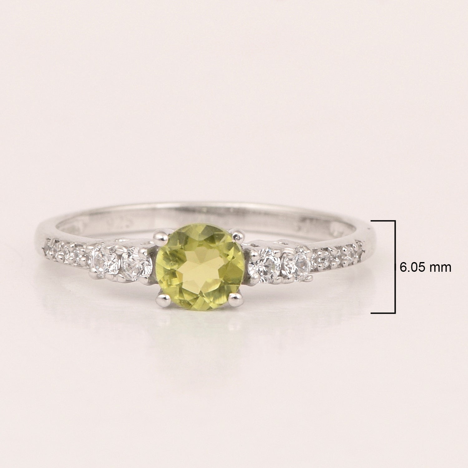Round 5 MM Peridot Gemstone 925 Sterling Silver Women Engagement Ring - Kimaya INC