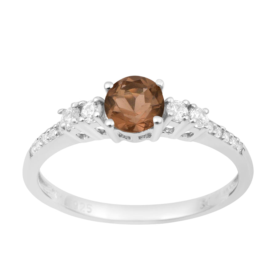 Smoky Quartz Solitaire With Accents Ring -Sterling Silver