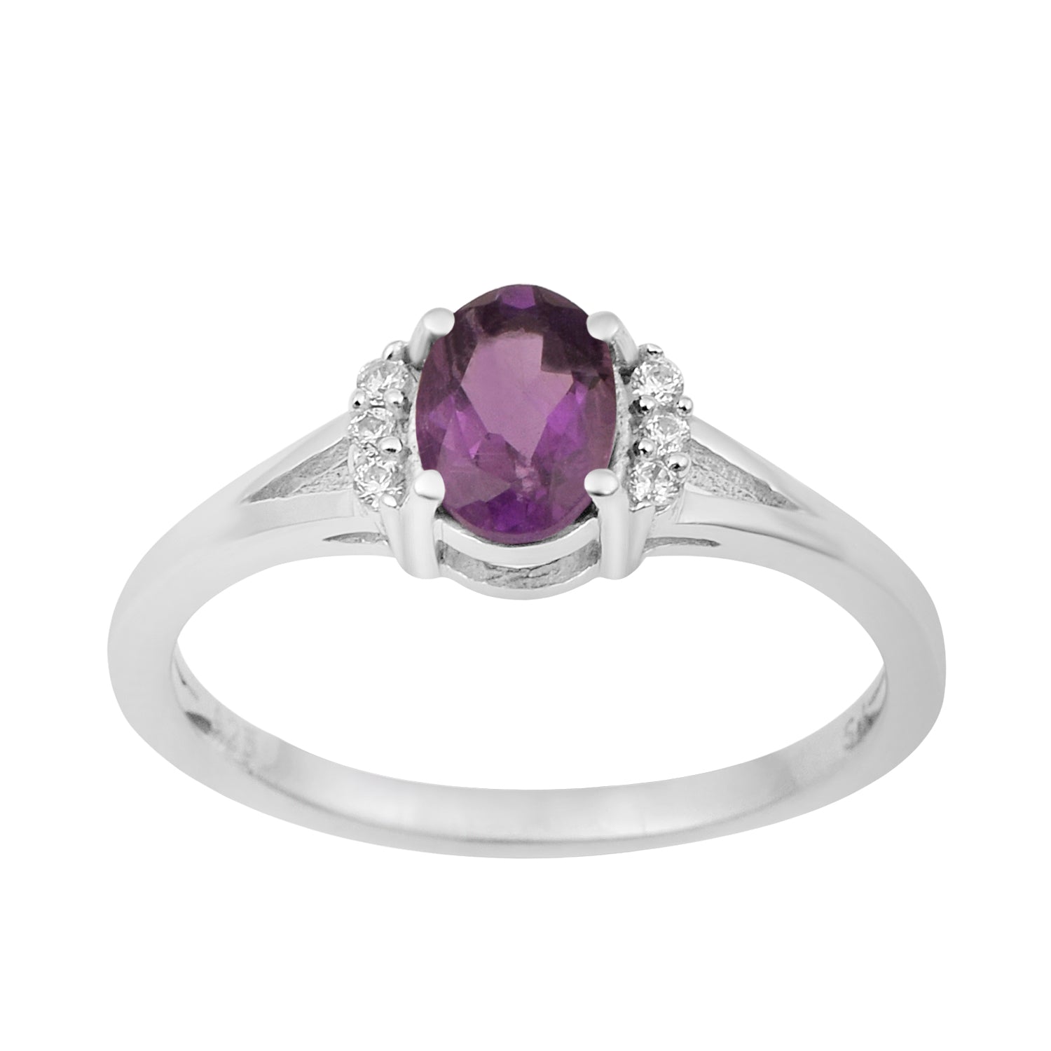 0.65 Ctw Oval Amethyst 925 Sterling Silver Solitaire Accents Women Wedding Ring - Kimaya INC