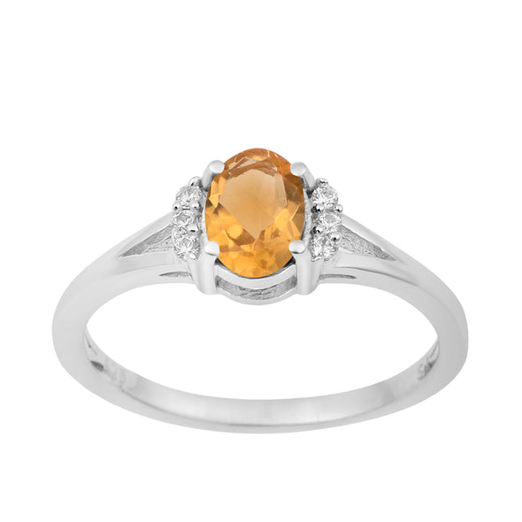 0.65 Ctw Oval Citrine 925 Sterling Silver Solitaire Accents Women Wedding Ring - Kimaya INC