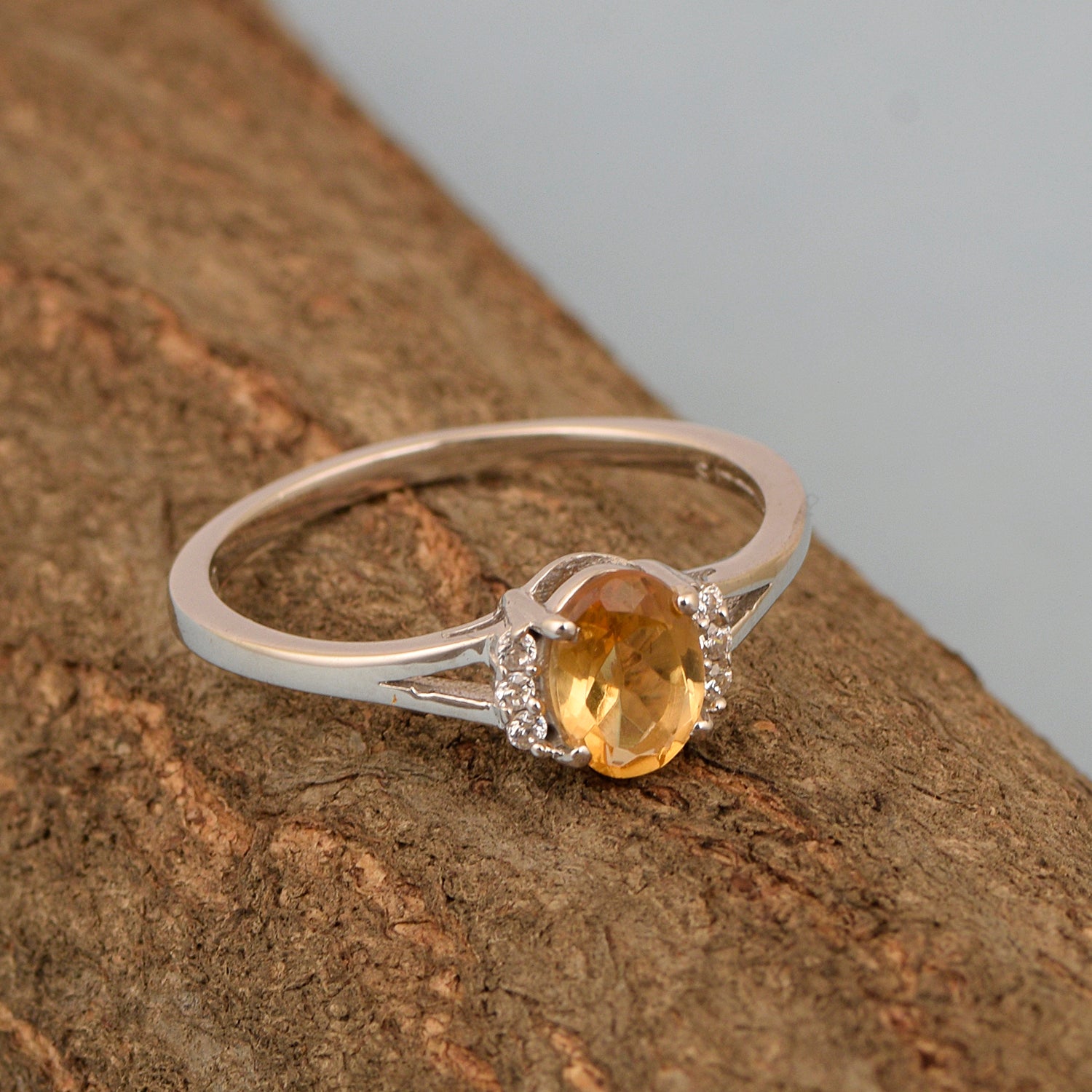 0.65 Ctw Oval Citrine 925 Sterling Silver Solitaire Accents Women Wedding Ring - Kimaya INC