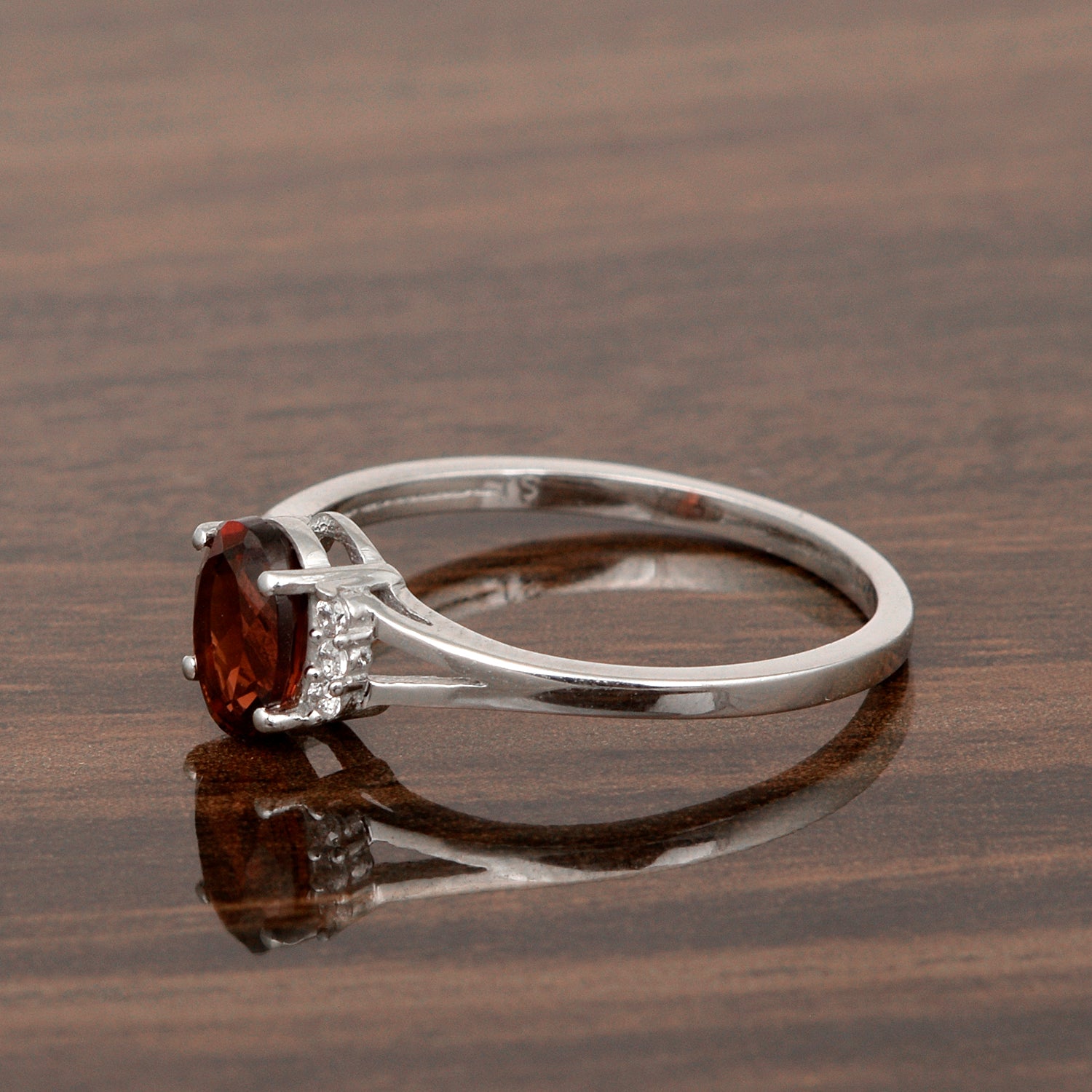 0.65 Ctw Oval Garnet 925 Sterling Silver Solitaire Accents Women Wedding Ring - Kimaya INC