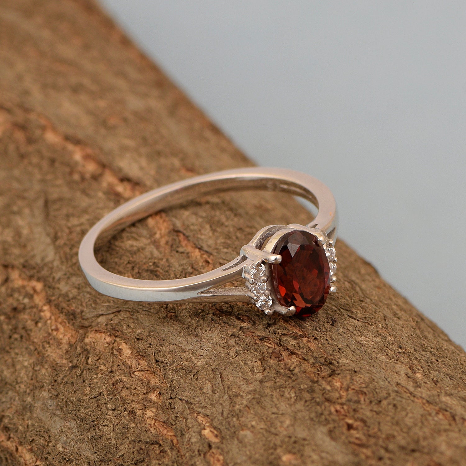 0.65 Ctw Oval Garnet 925 Sterling Silver Solitaire Accents Women Wedding Ring - Kimaya INC
