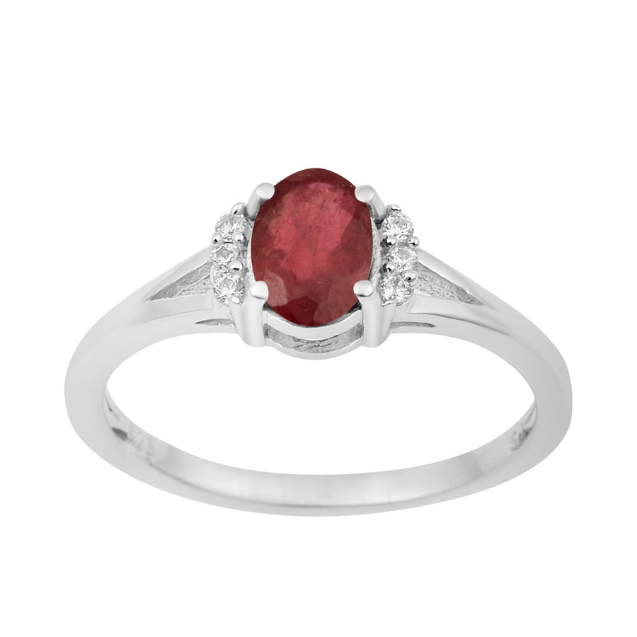 Ruby Solitaire Accents Ring - Sterling Silver