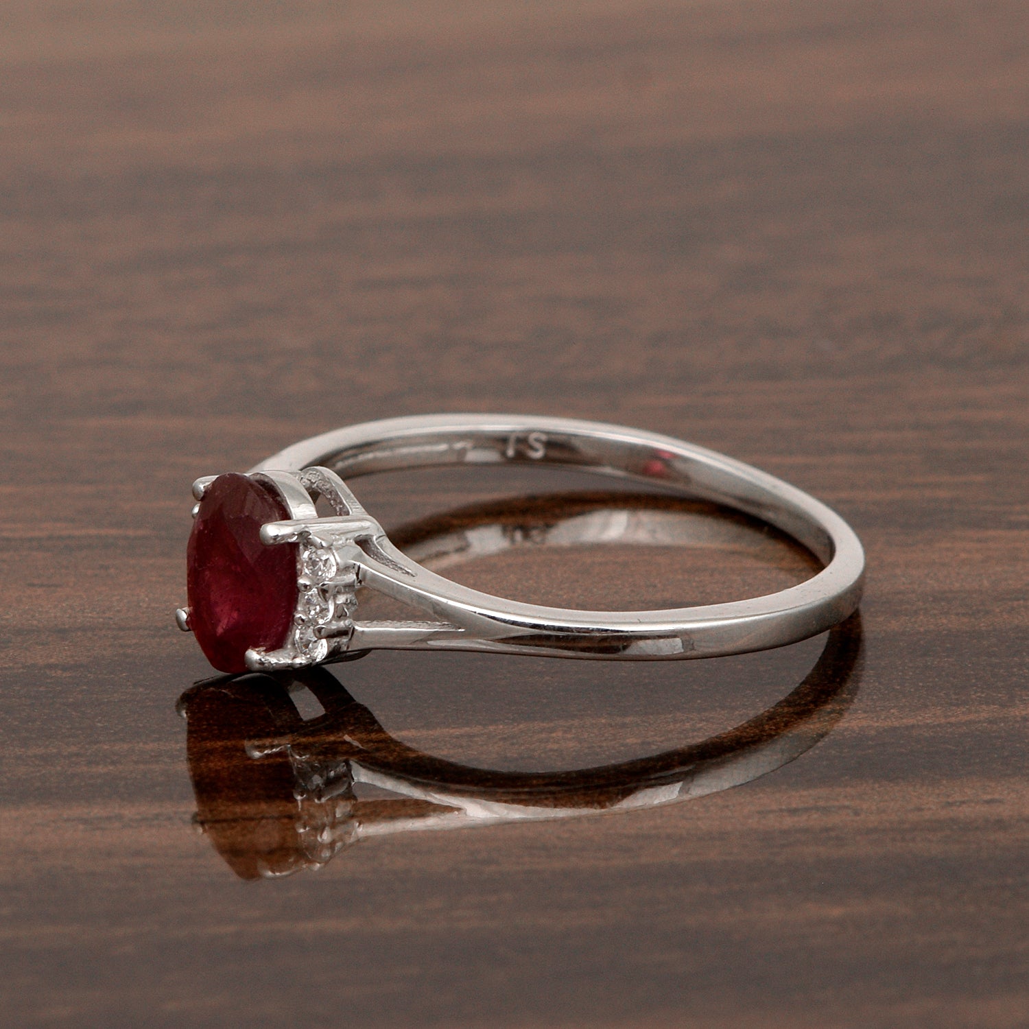 0.65 Ctw Oval Ruby 925 Sterling Silver Solitaire Accents Women Wedding Ring - Kimaya INC
