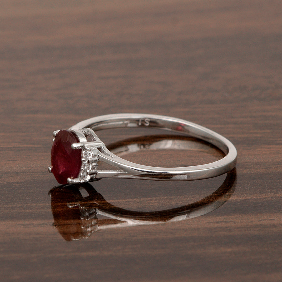 Ruby Solitaire Accents Ring - Sterling Silver