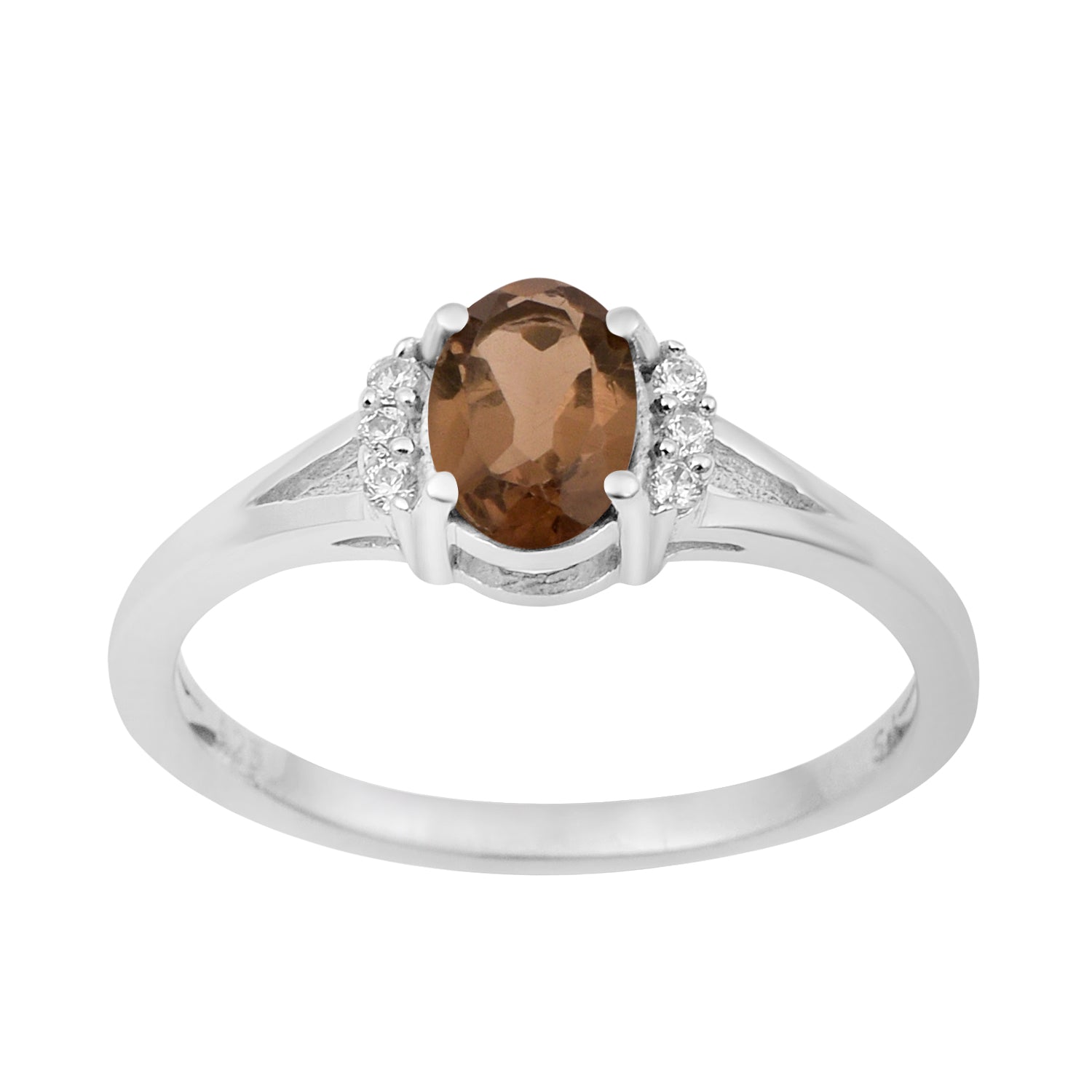 0.65 Ctw Oval Smoky Quartz 925 Sterling Silver Solitaire Accents Women Wedding Ring - Kimaya INC