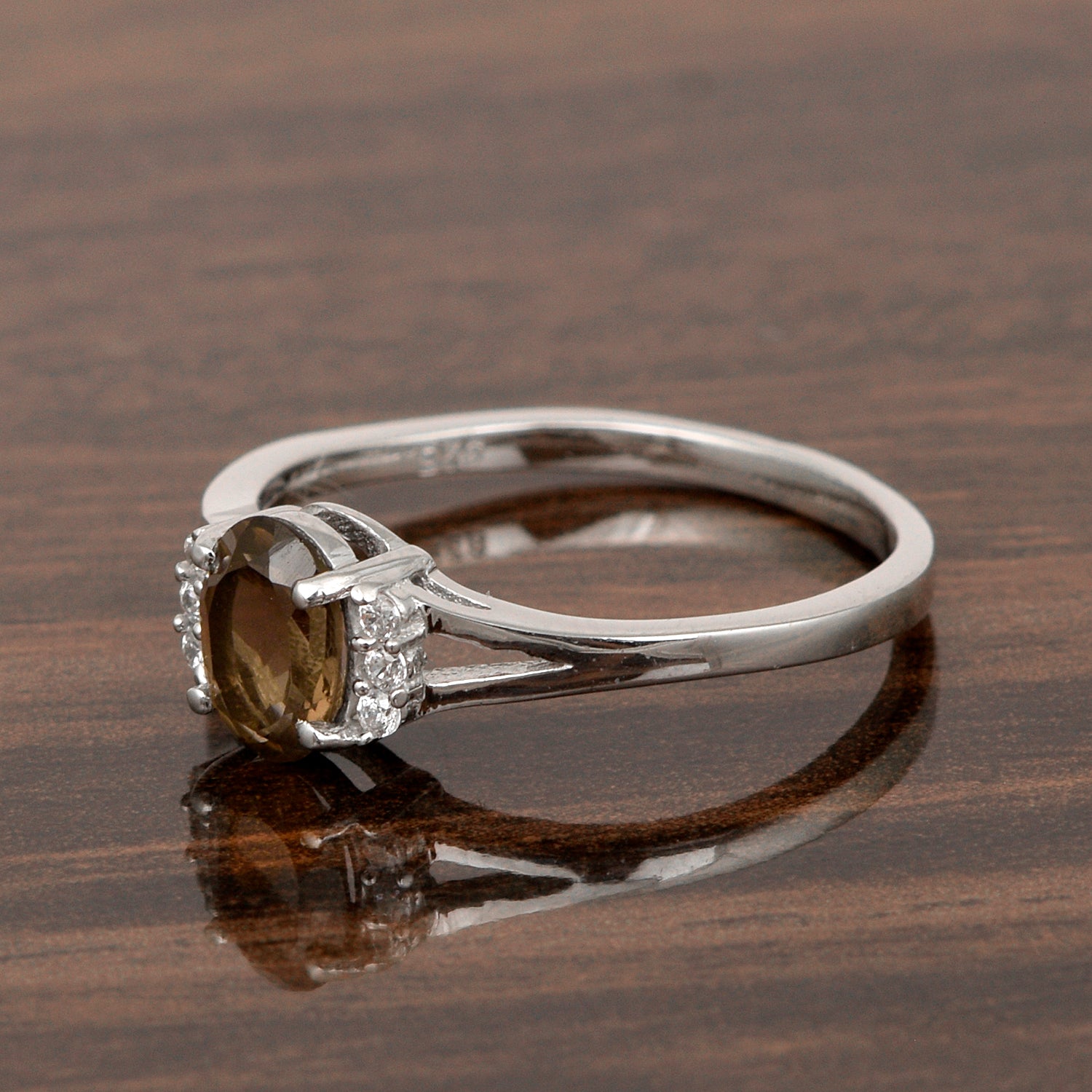0.65 Ctw Oval Smoky Quartz 925 Sterling Silver Solitaire Accents Women Wedding Ring - Kimaya INC