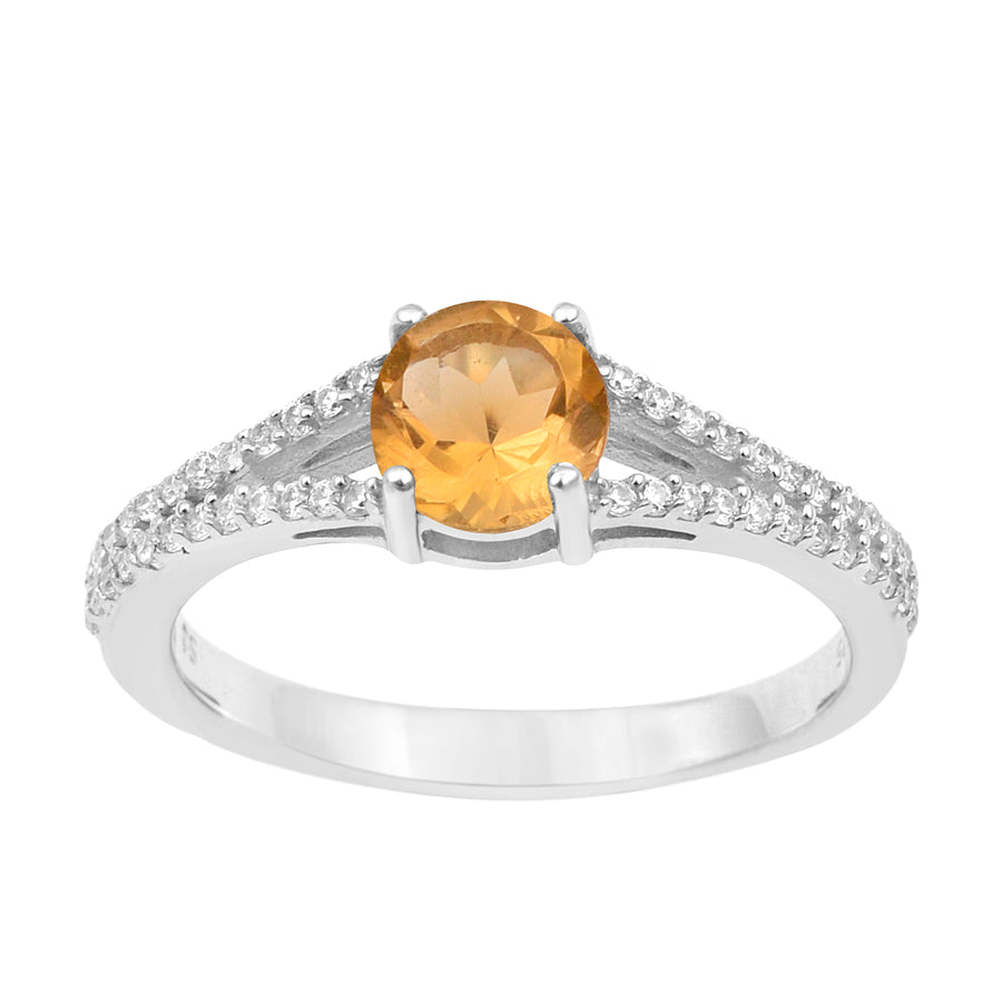 Citrine Split Shank Ring - Sterling Silver
