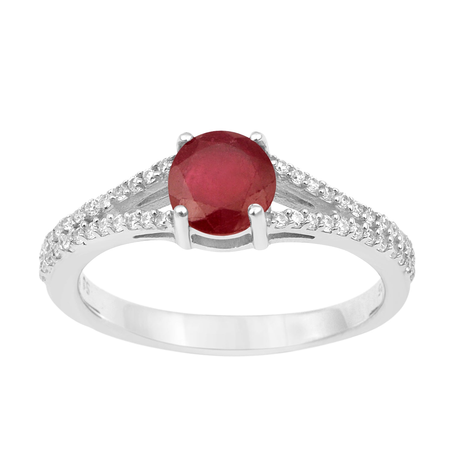 Round 0.85 Ctw Ruby Birthstone 925 Sterling Silver Cluster Women Ring - Kimaya INC