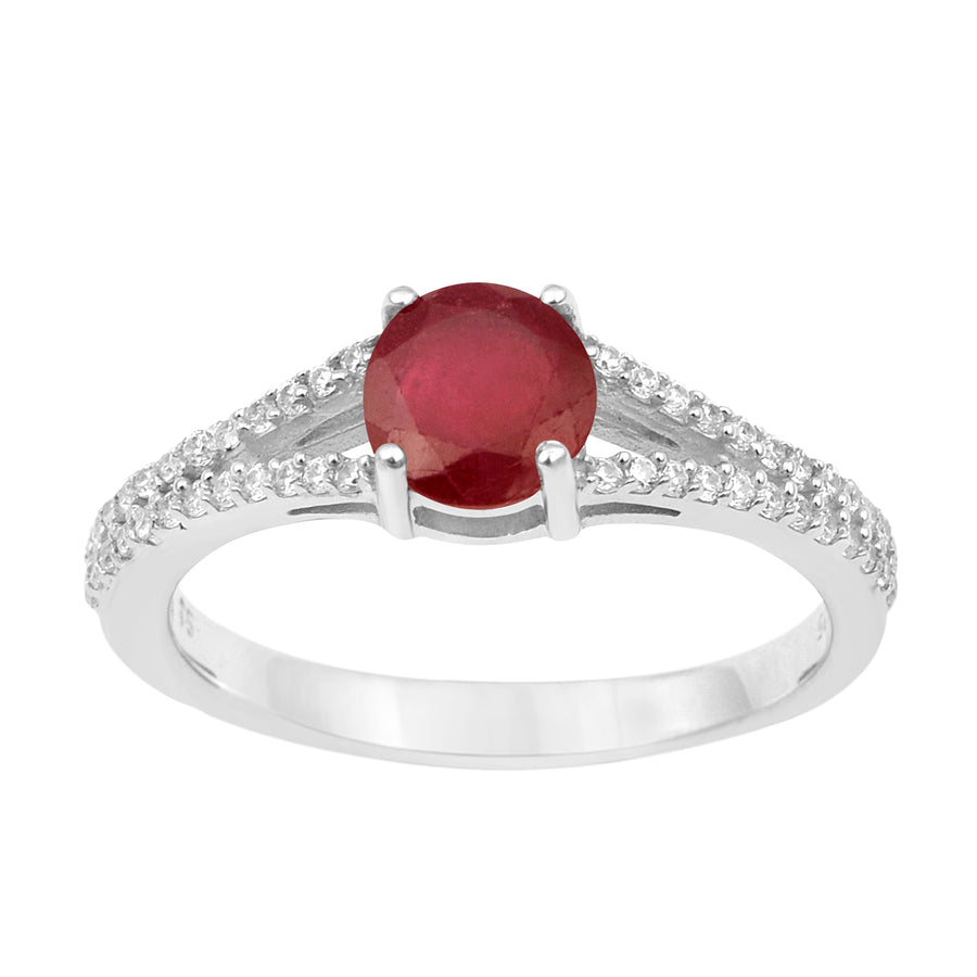 Ruby Split Shank Ring - Sterling Silver