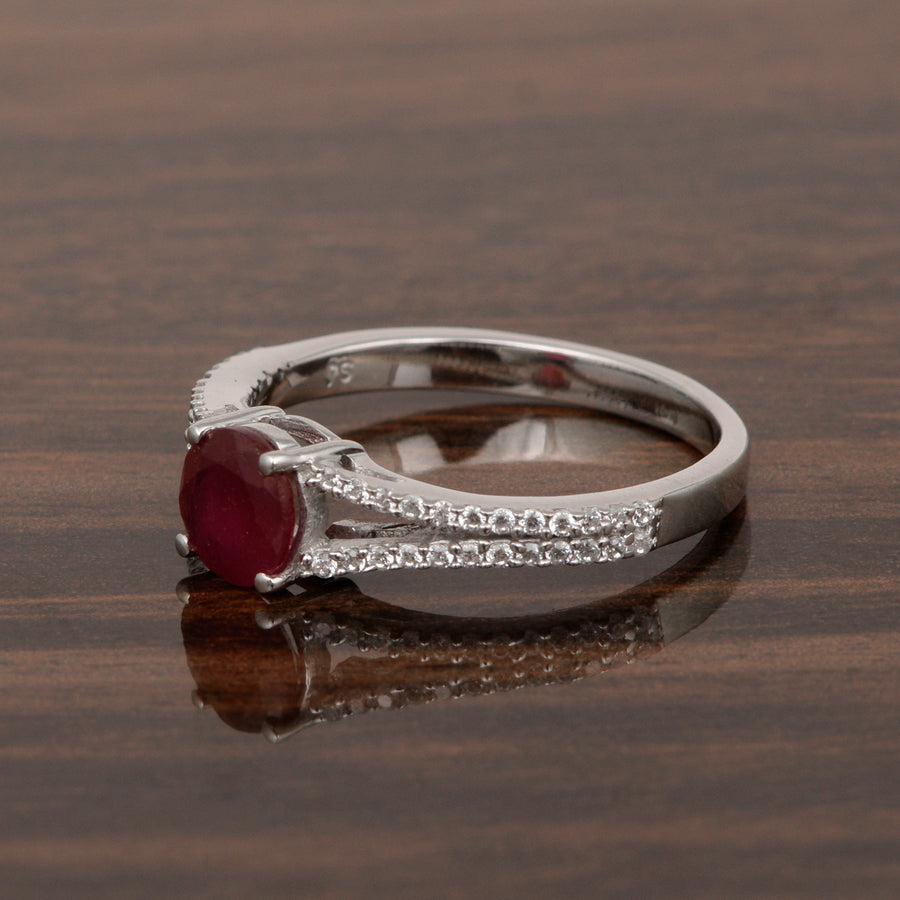Ruby Split Shank Ring - Sterling Silver