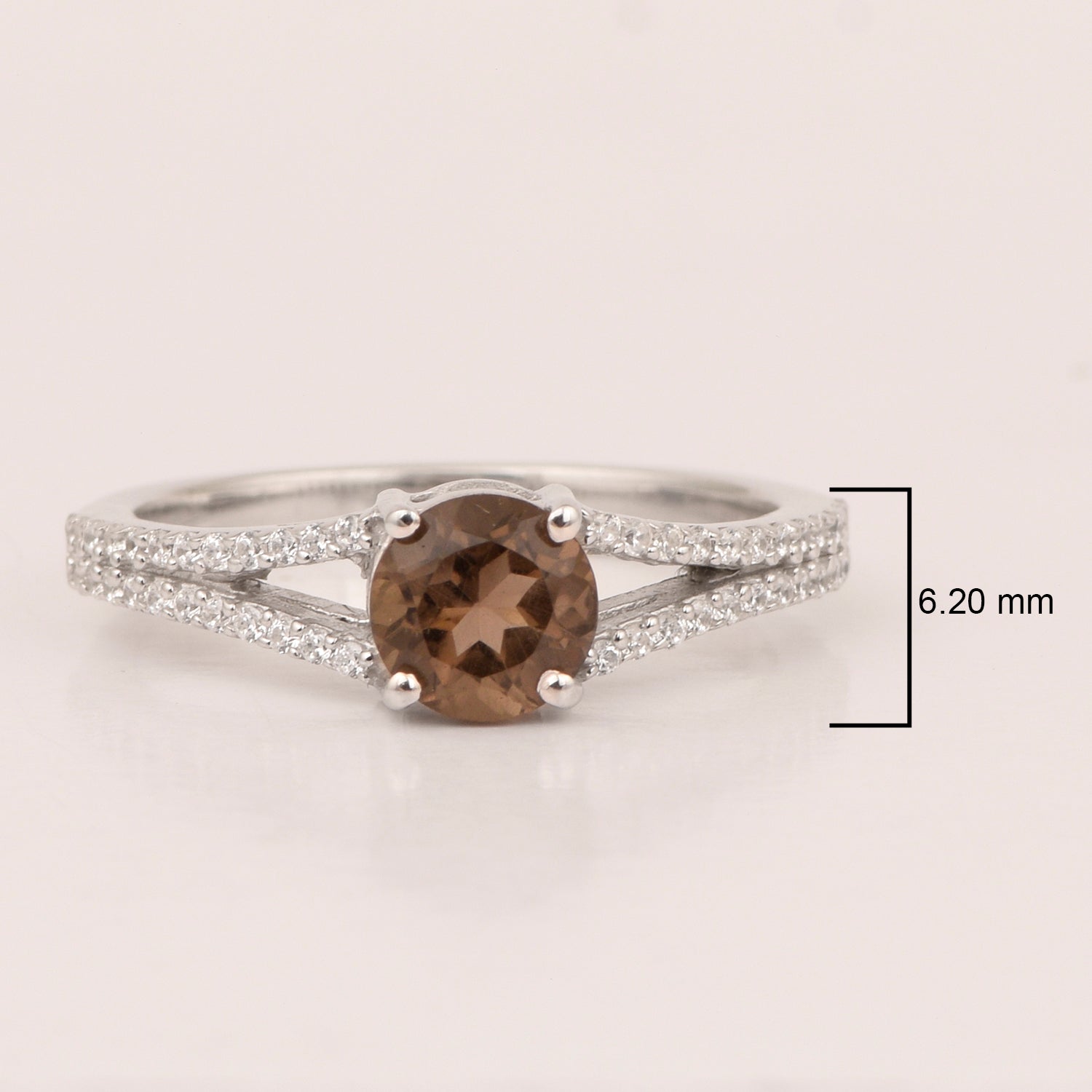 Round 0.85 Ctw Smoky Quartz Birthstone 925 Sterling Silver Cluster Women Ring - Kimaya INC